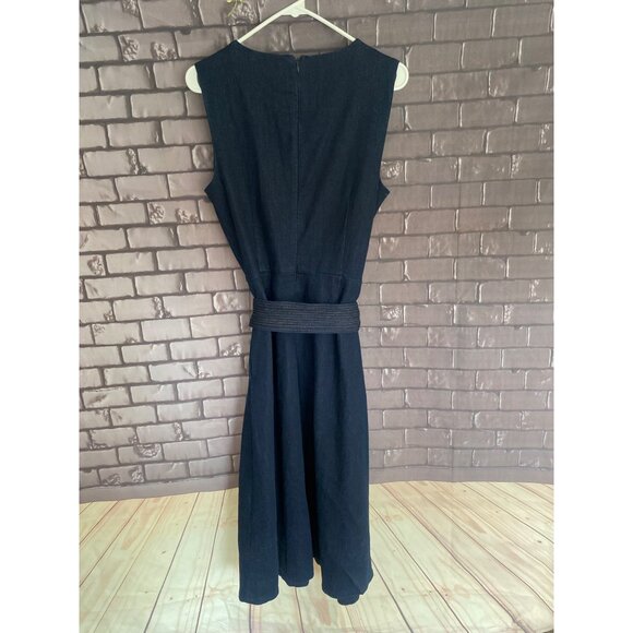 Banana Republic Split Neck Sleeveless Dark Denim Shift Dress 10 - Picture 3 of 4